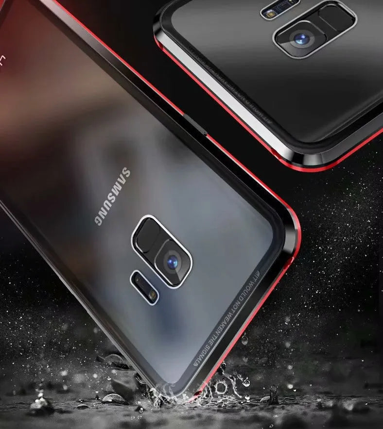 Samsung Galaxy anti-peeping magnetic phone case in clamshell design with double-sided glass