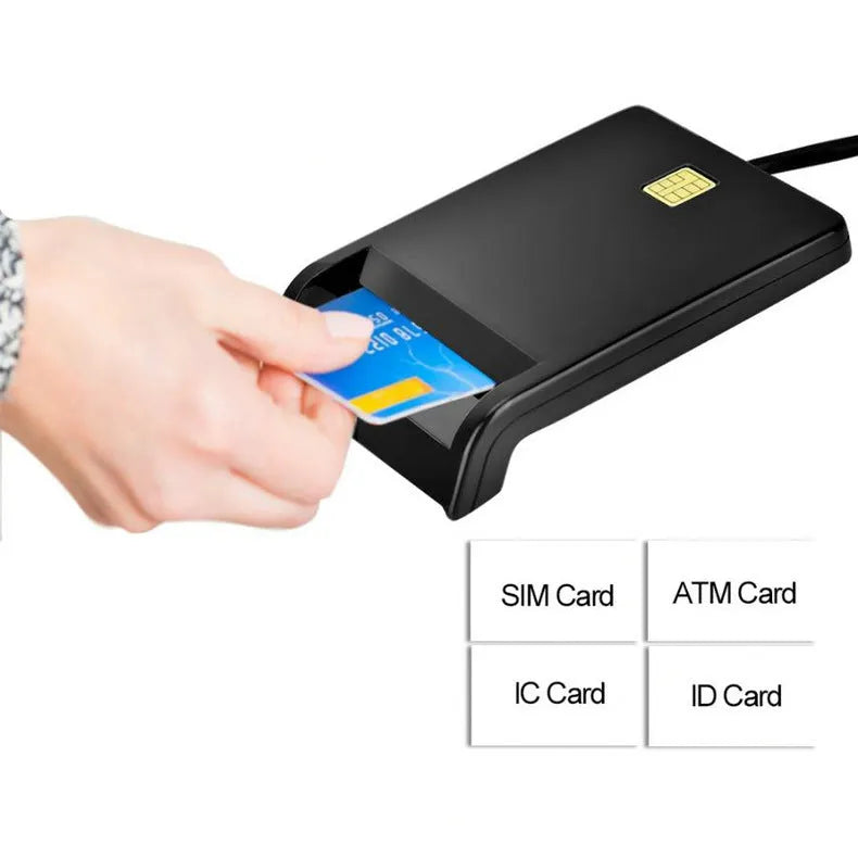 DM-HC65 USB Smart Card Reader black ABS casing connected via USB cable