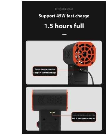 X7 colour high-speed handheld wireless portable dust blower fan with brushless motor, USB rechargeable, dimensions 7.6x23.1x4.8 cm