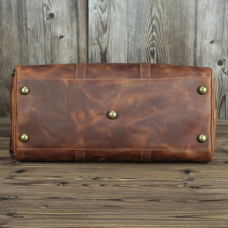 Horse leather men's travel bag in brown crazy horse cowhide finish, 50cm long
