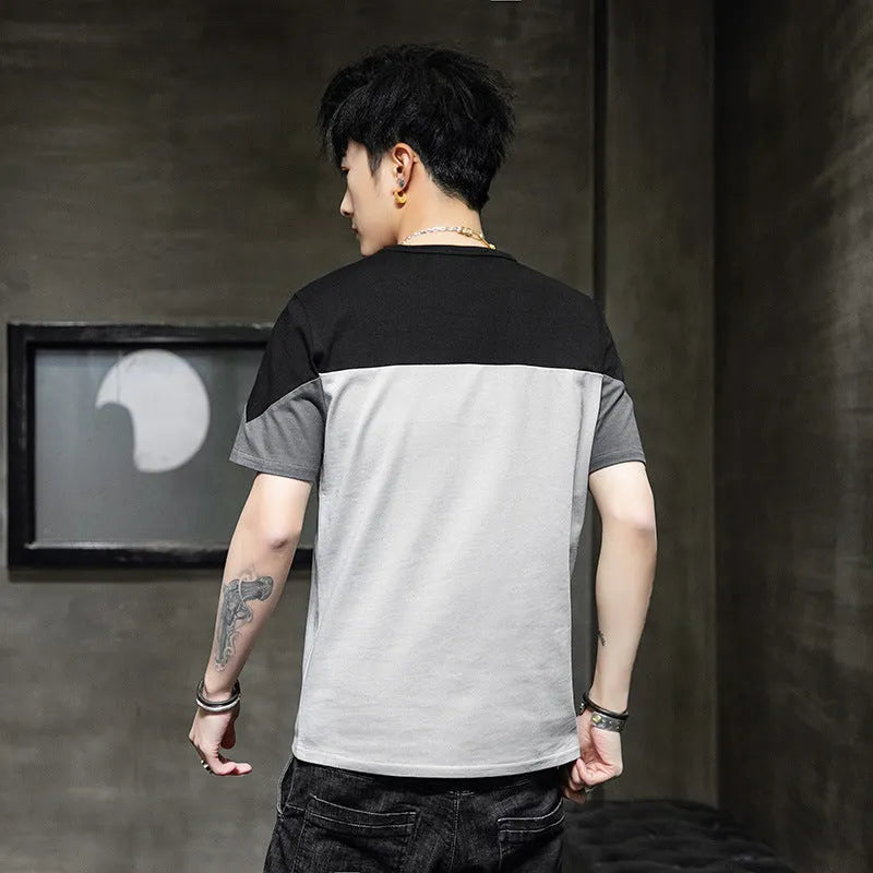 Men's 100% cotton casual T-shirt with round neck and short sleeves in black and grey colours