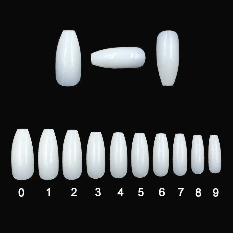 500 clear ABS false nails in 10 different sizes, laid out for professional or home manicure application