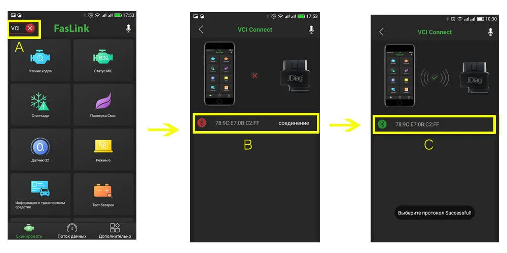 FasLink M2 OBD2 Bluetooth scanner with 16-pin port and non-slip shell for iPhone and Android