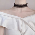 Velvet ruffled flower pendant necklace on snake bones chain in alloy with electroplated finish