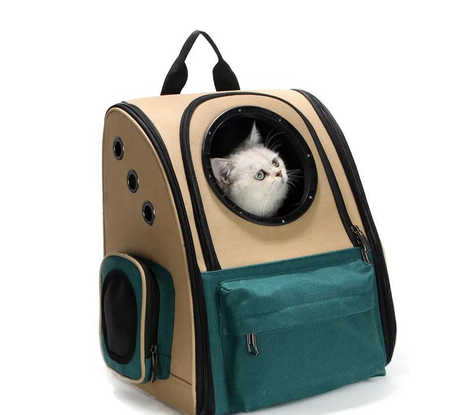 S1202 vertical dark green pet backpack with alloy frame for cats and dogs