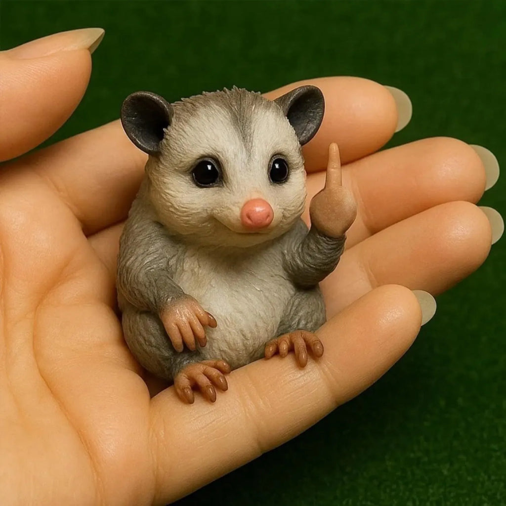 Mini animal-shaped vertical middle finger doll resin ornament on a desk