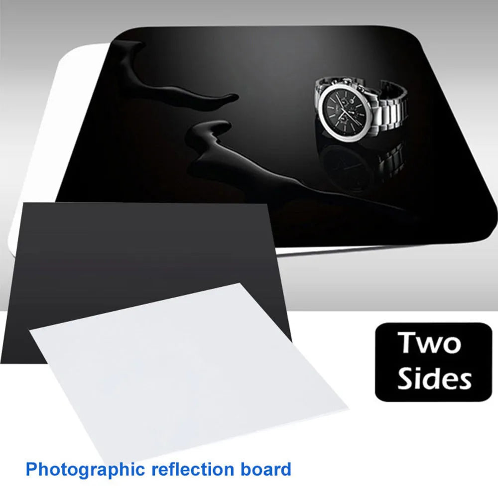 Black and white acrylic reflection board for photography with protective film, sizes 20cm to 40cm.