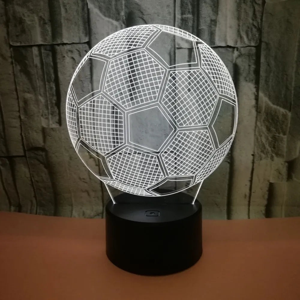 3D football shaped night light displaying multiple colours with touch control and USB power connection
