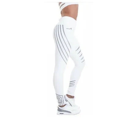 Women's black glow-in-the-dark fitness leggings with reflective print in pencil pants style