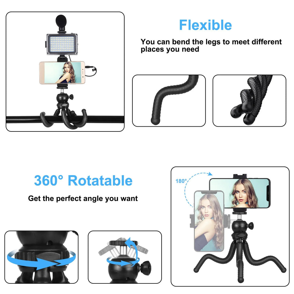 Octopus tripod live broadcast kit with fill light and microphone for iPhone compatibility