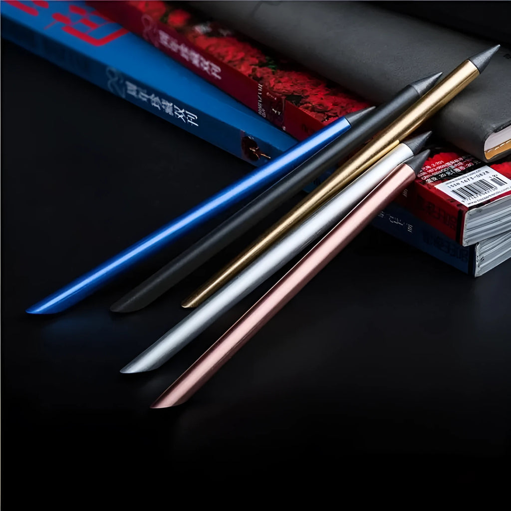 Inkless metal pen with alloy steel nib in presentation box with spare nib and carry bag
