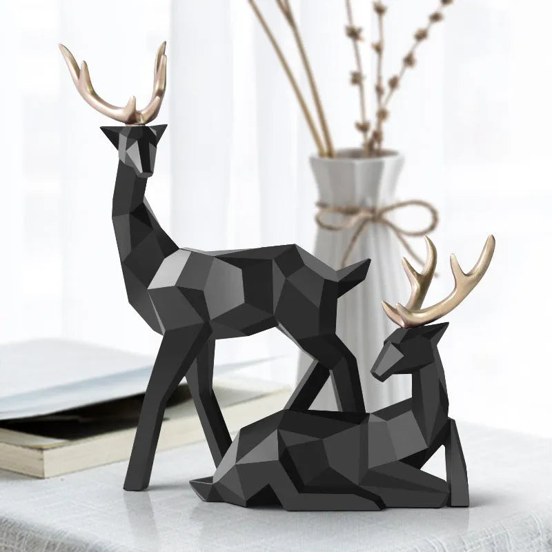 Resin deer sculpture decoration in a simple modern animal style for home table, shelf, or mantel display.