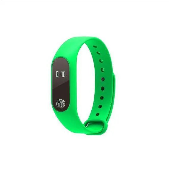 Smart health and fitness tracker wristband showing heart rate monitoring on display, available in black, blue, orange, sky blue, white, and yellow.