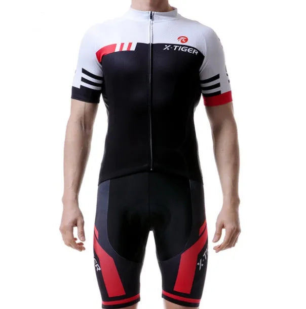 Cycling clothes outdoor sportswear in red chemical fibre blend fabric on model