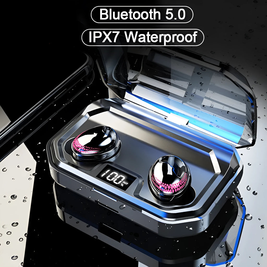Black X10 Bluetooth wireless headset and charging case with 3000mAh battery capacity.