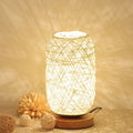 Natural hemp rope Sepak Takraw desk lamp with solid wood base