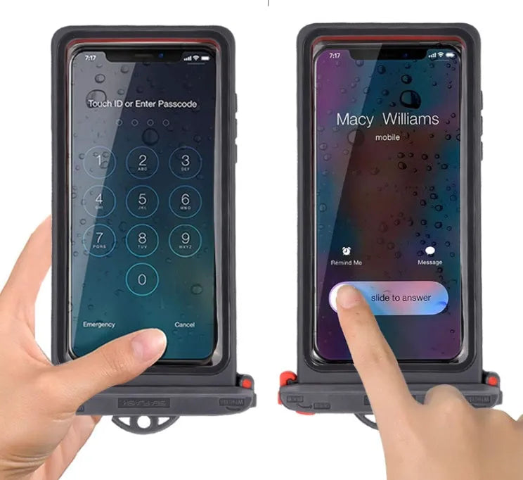 Grey touch screen waterproof phone bag 18.5x9cm for river rafting outdoor use
