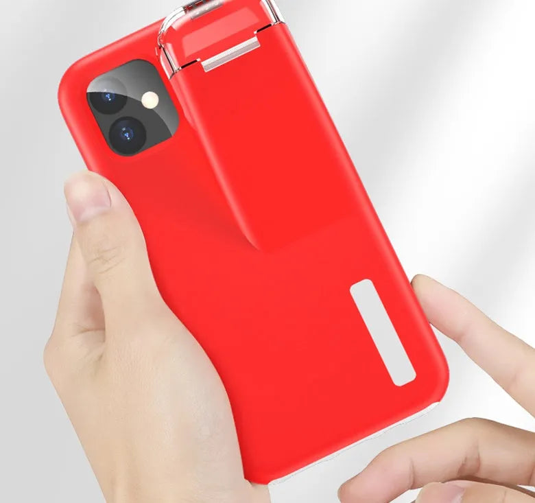 2-in-1 black edge case cover holding iPhone and AirPods charging case in matte acrylic and silicone