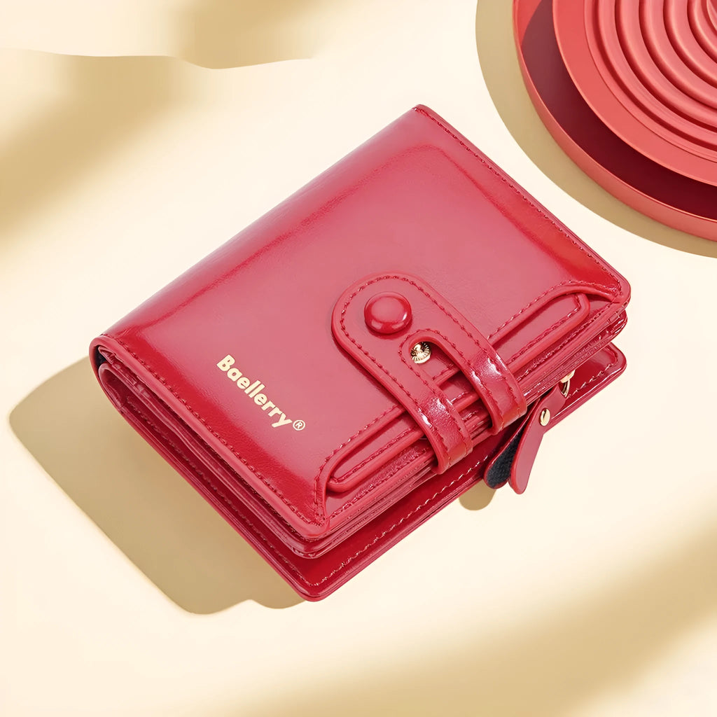 Women's PU leather card holder wallet in multiple colour choices showing polyester lining.