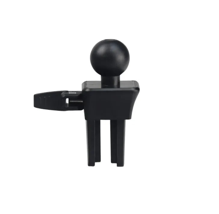 Universal black plastic car air vent mobile phone holder mounted on a car dashboard.