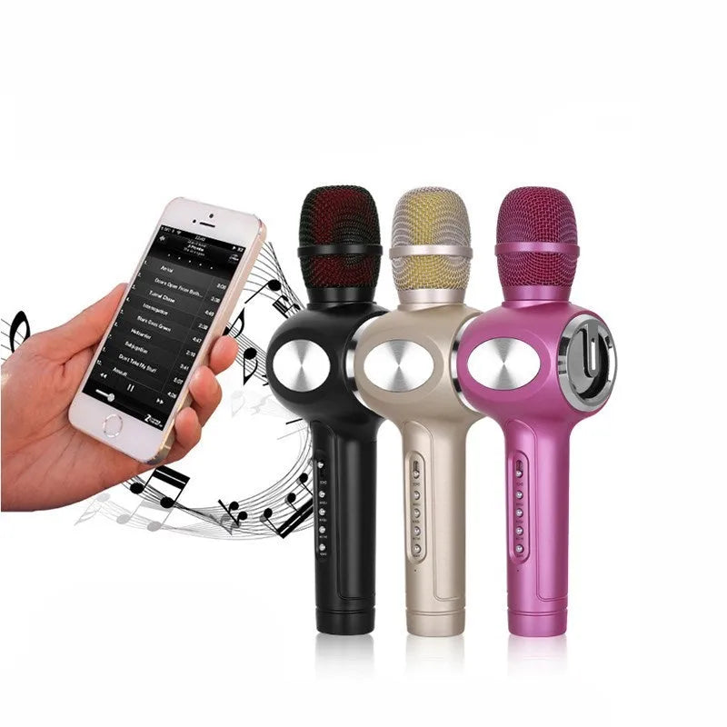 Yaerjia E108 black portable karaoke microphone with built-in speakers and echo effects
