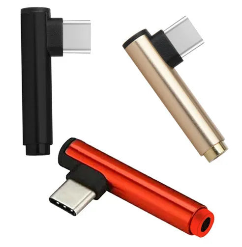 2-in-1 Type-C audio charging adapter cable with aluminium alloy shell and elbow design in black