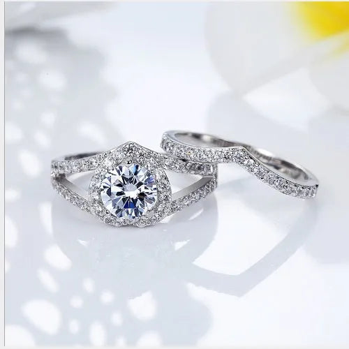 Heart-shaped diamond ring with 18k platinum plated alloy band, 12g, sizes 6-10, blue or white stone