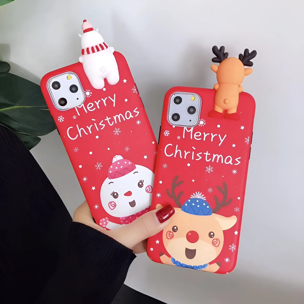 Christmas-themed silicone phone case for iPhone showing festive design on back cover