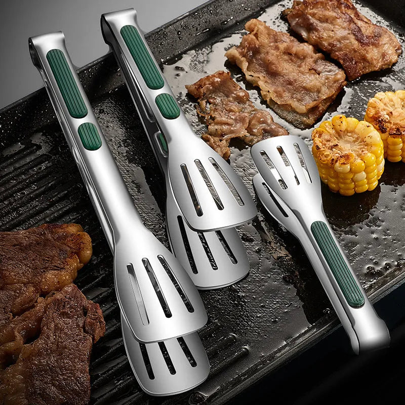 304 stainless steel kitchen tongs with silicone handle, 7 9 12 inch sizes, non-slip grip