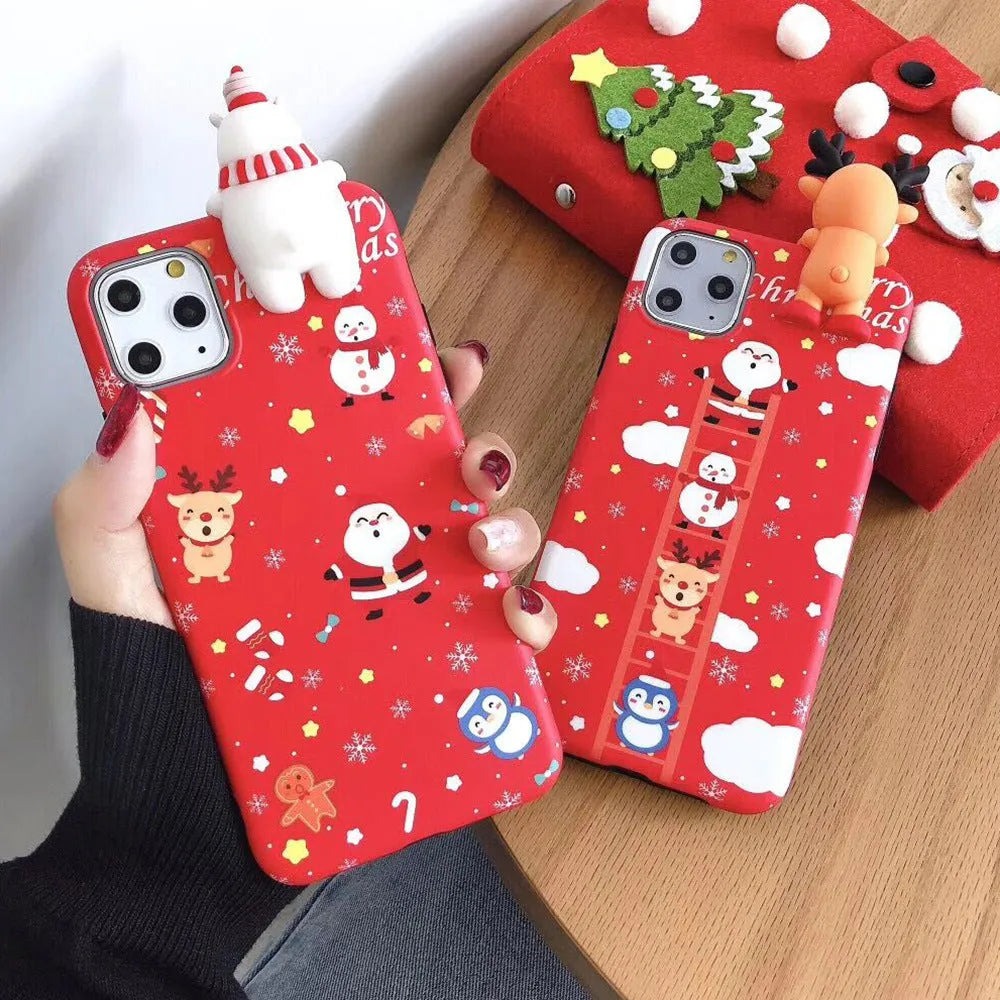 Christmas-themed silicone phone case for iPhone showing festive design on back cover