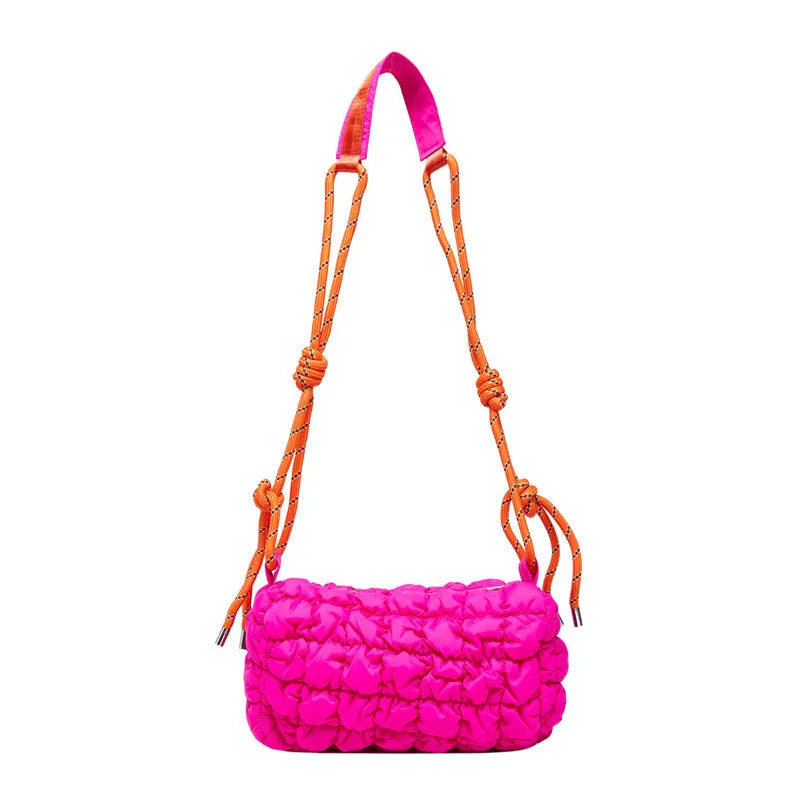 Women's lightweight nylon messenger bag in pillow shape with single shoulder strap
