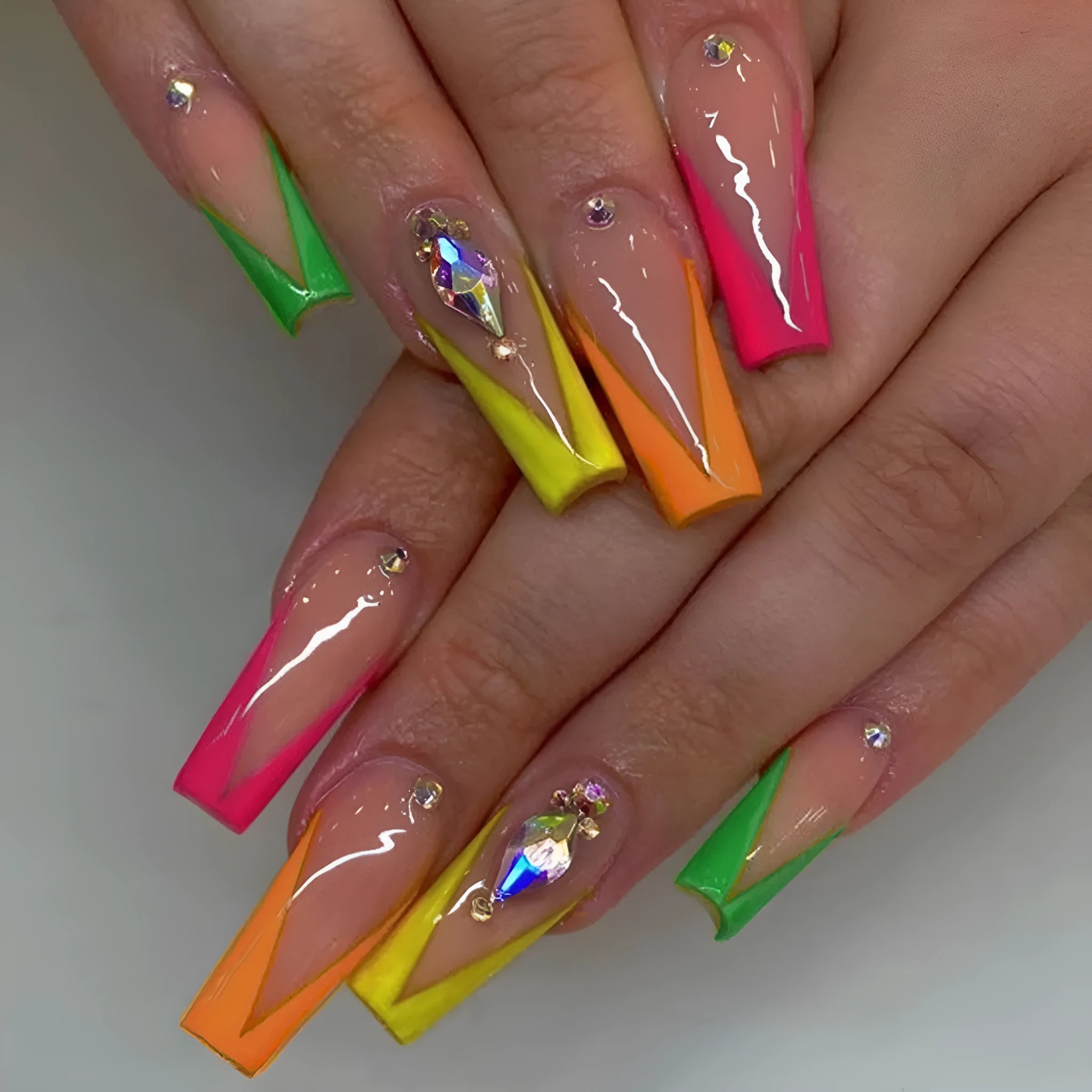 Detachable false nail tips with diamond colour French design and red cartoon love cross hearts.