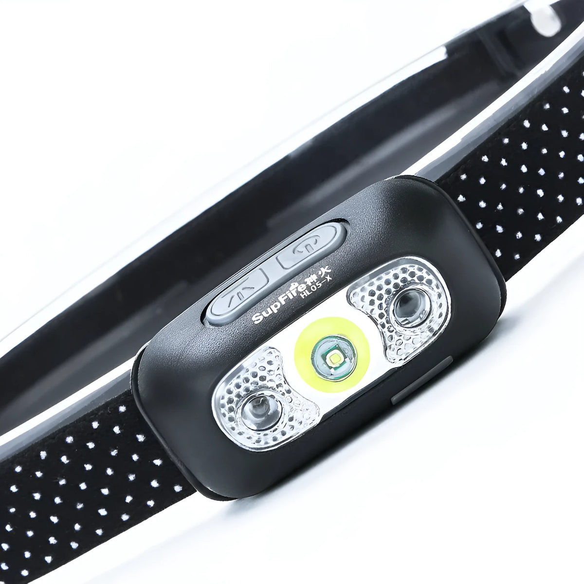 Multifunctional head-mounted night fishing light with hand pressure charger, black colour, PVC housing, 5W LED
