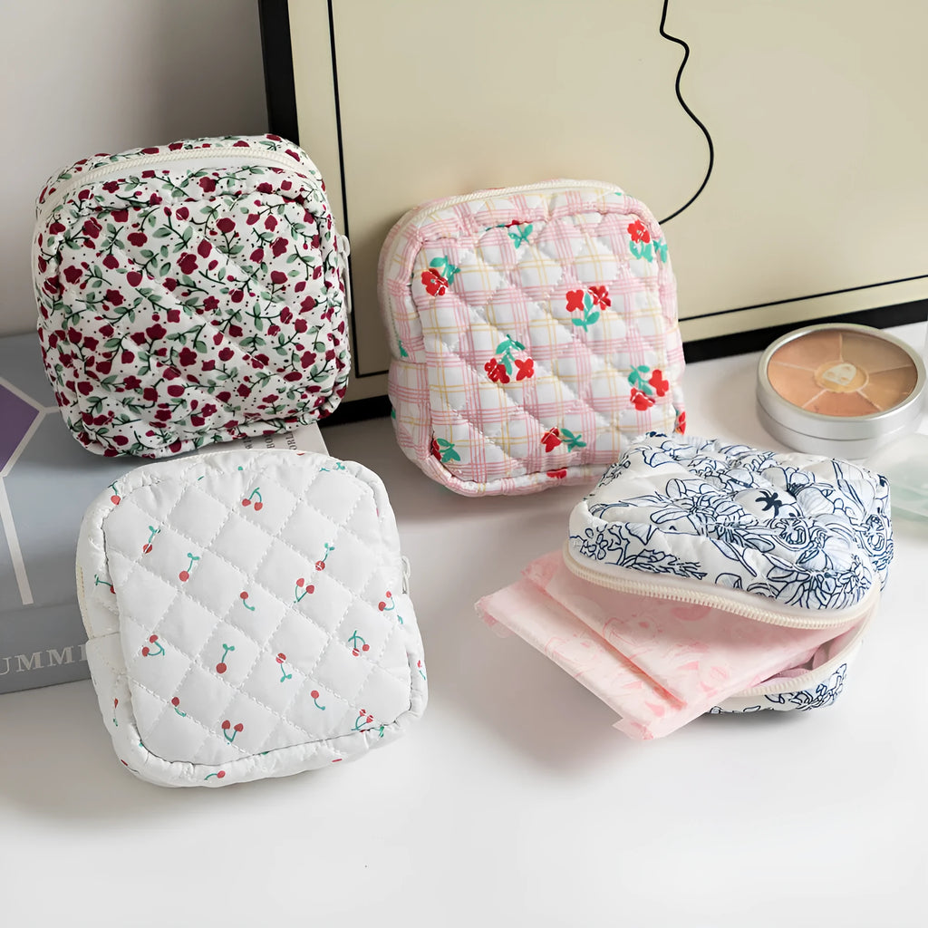 Women's floral polyester key storage bag with breathable fabric and sewing thread detailing