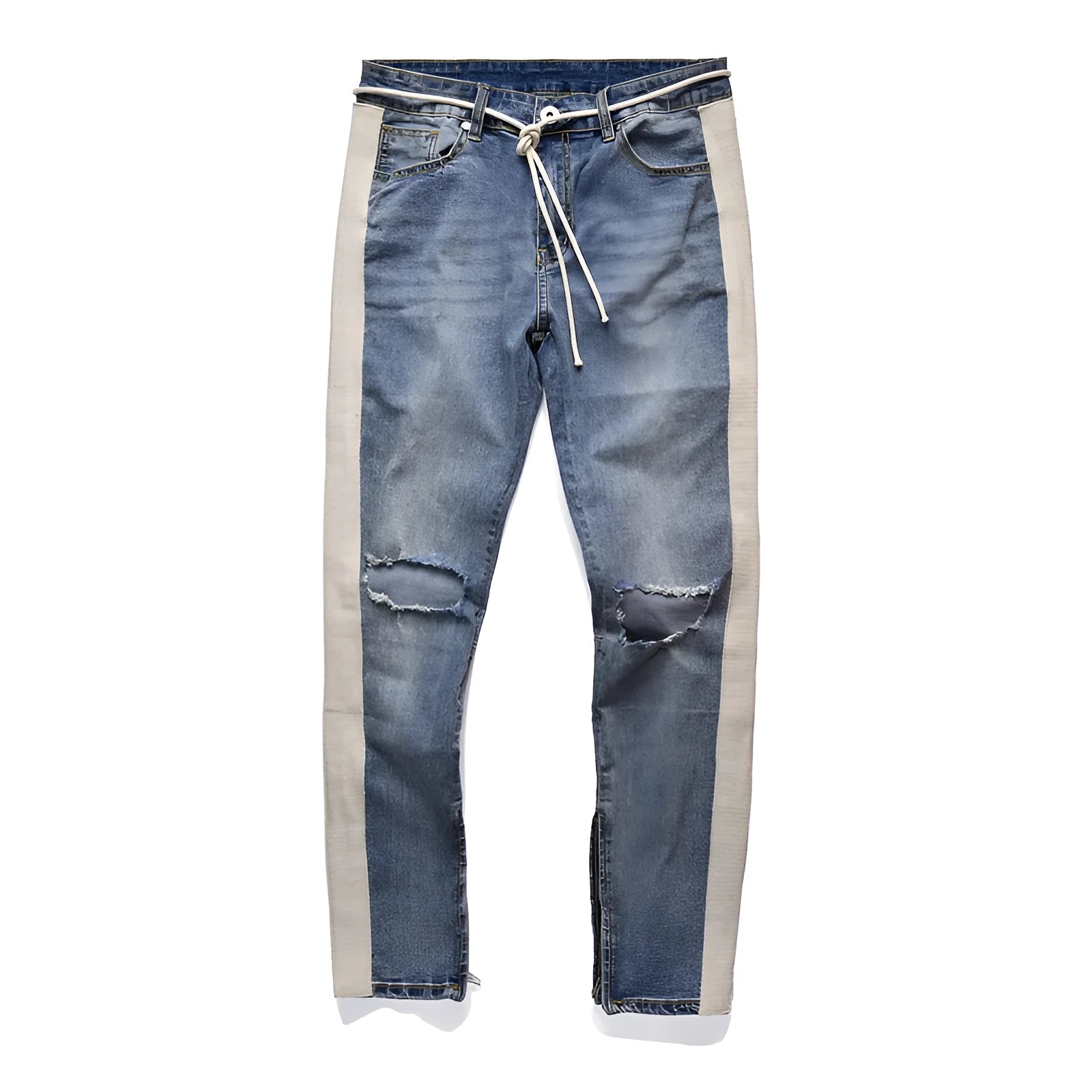Men's ripped cotton denim jeans in black with distressed detailing, front view