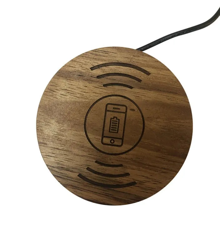Black 60mm round wireless phone charger for embedded desk and table installation