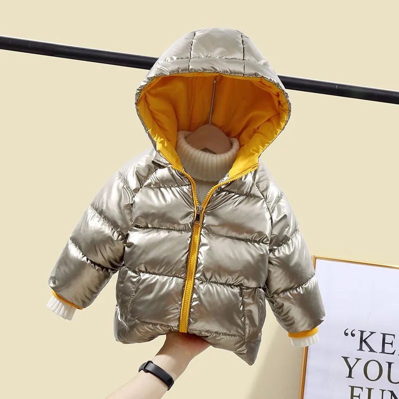 Boys winter thickened Western style cotton coat with round neck in black for children 80-130cm height
