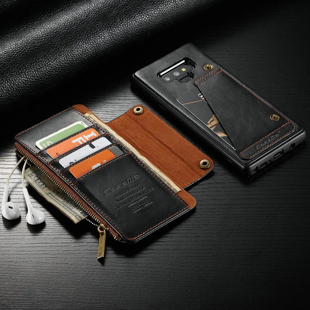 Samsung Galaxy Note9 flip phone case in black PU leather with magnetic closure