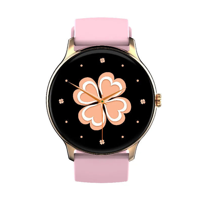Black smart Bluetooth sports watch body with 1.28 inch screen and silicone wristband showing health monitoring interface