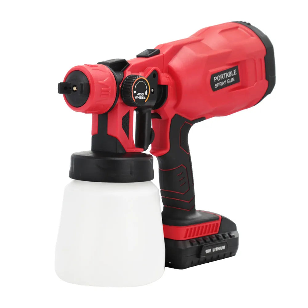 Blue cordless electric paint spraying machine with 800ml container and 1.8mm nozzle for DIY projects