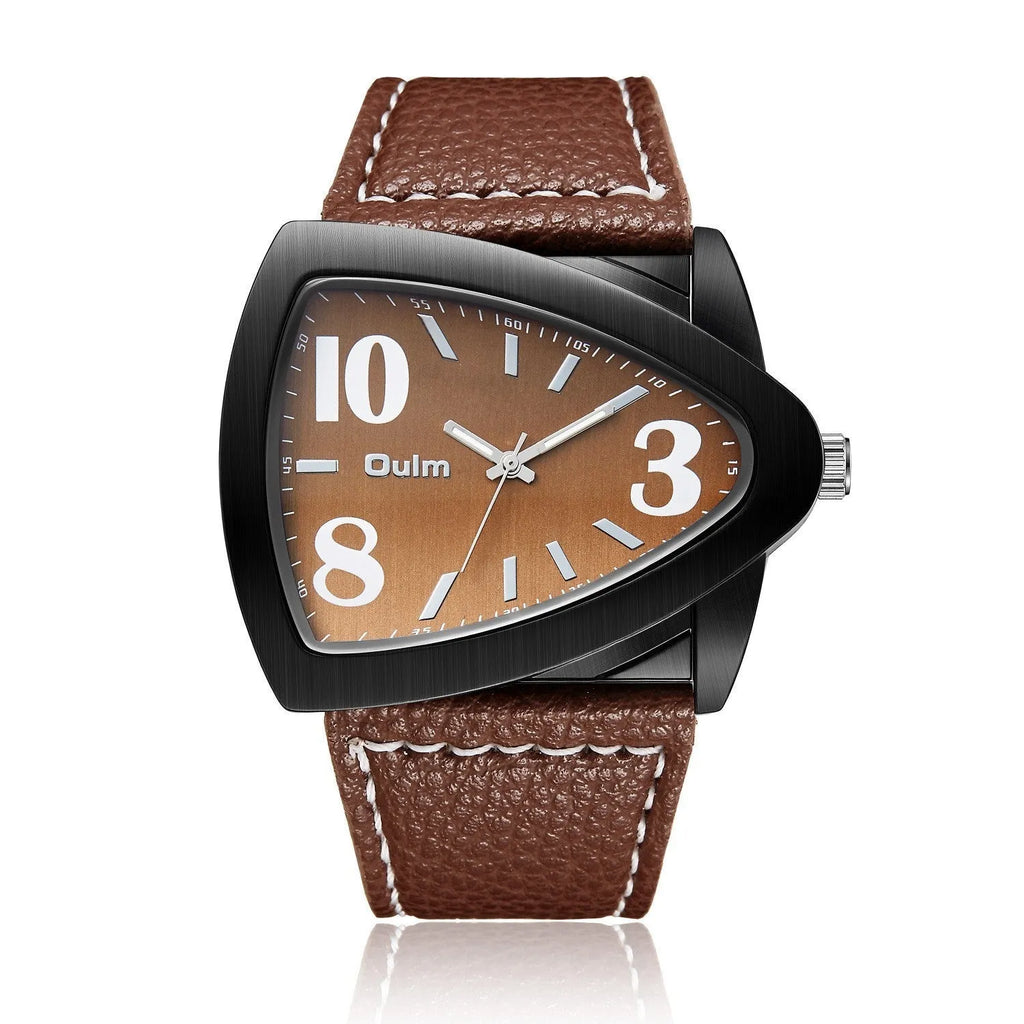 Men's casual brown watch with a triangular belt strap and slim profile.