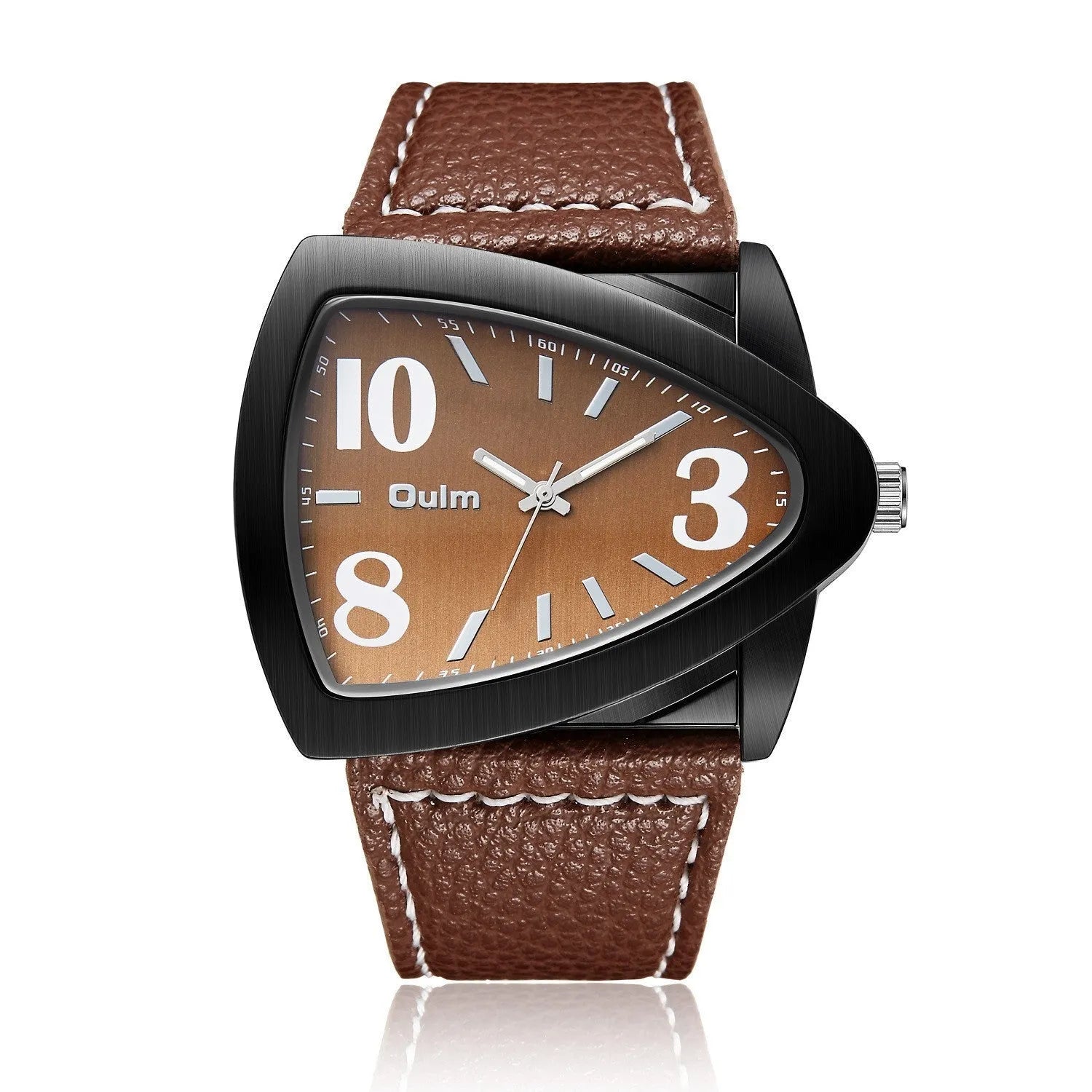 Men's casual brown watch with a triangular belt strap and slim profile.