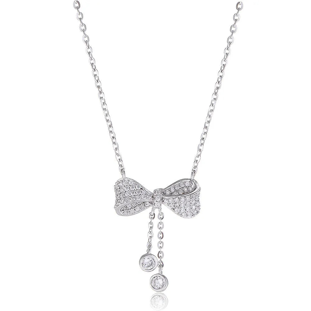 S925 sterling silver bow clavicle chain on O-ring chain for women, silver colour, 40cm–45cm length