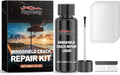 Automotive windshield repair fluid kit with 30ml bottle, blade, and curing films on a flat surface