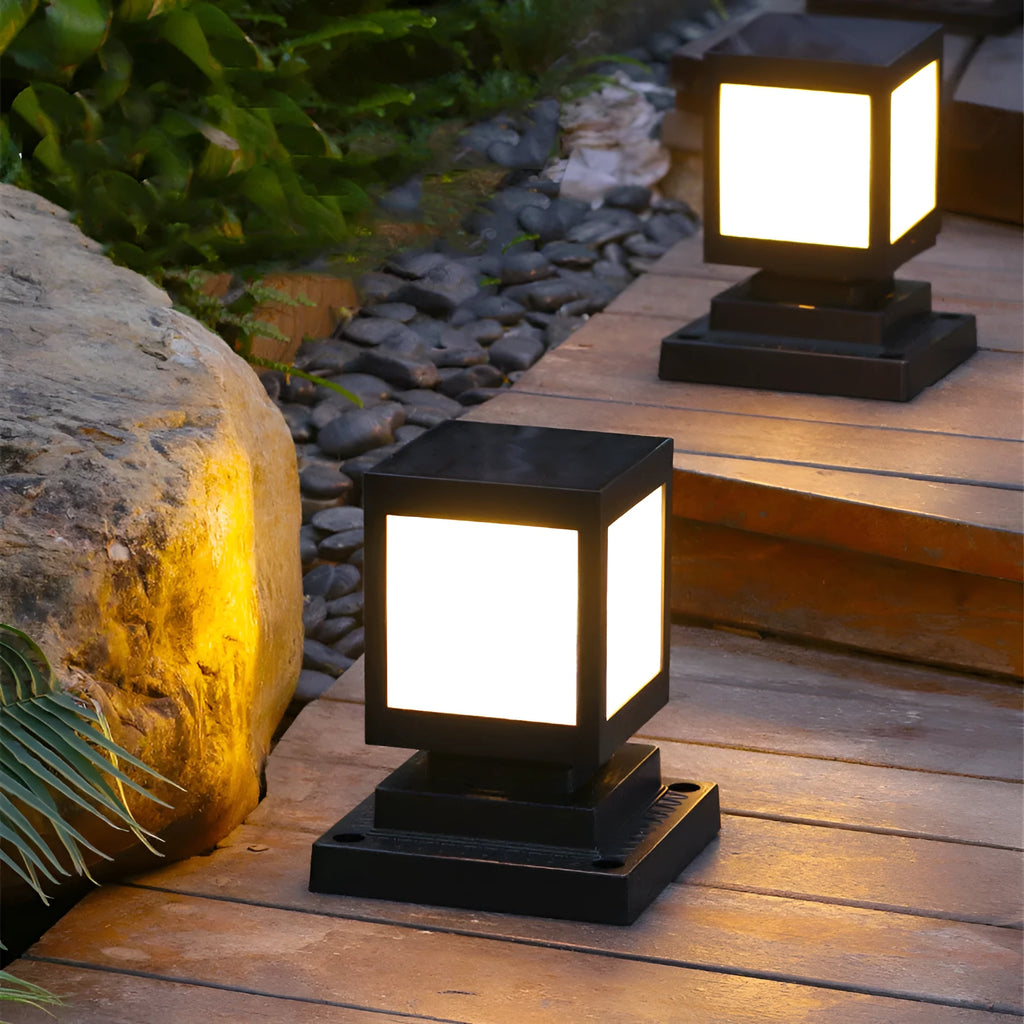 Solar garden lights with LED bulbs and solar panel for outdoor landscape illumination