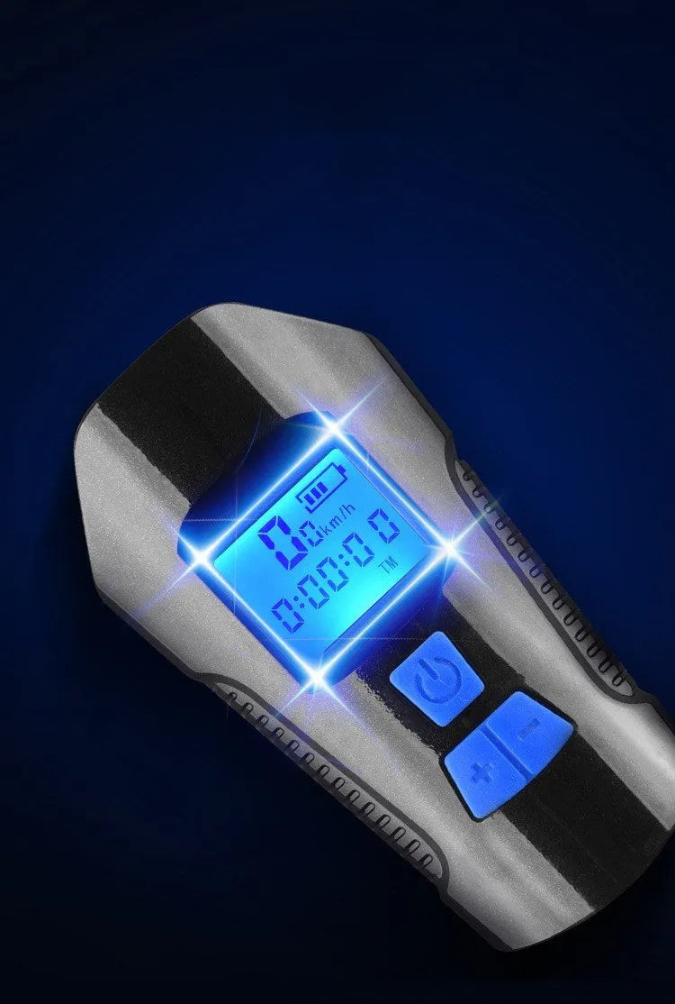 Strong LED bicycle front light with T6 wick, 350 lumens, USB rechargeable, ABS body, colour Black Blue