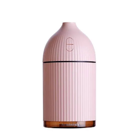 White ultrasonic aromatherapy diffuser and humidifier with LED light, 300ml capacity, and USB cable