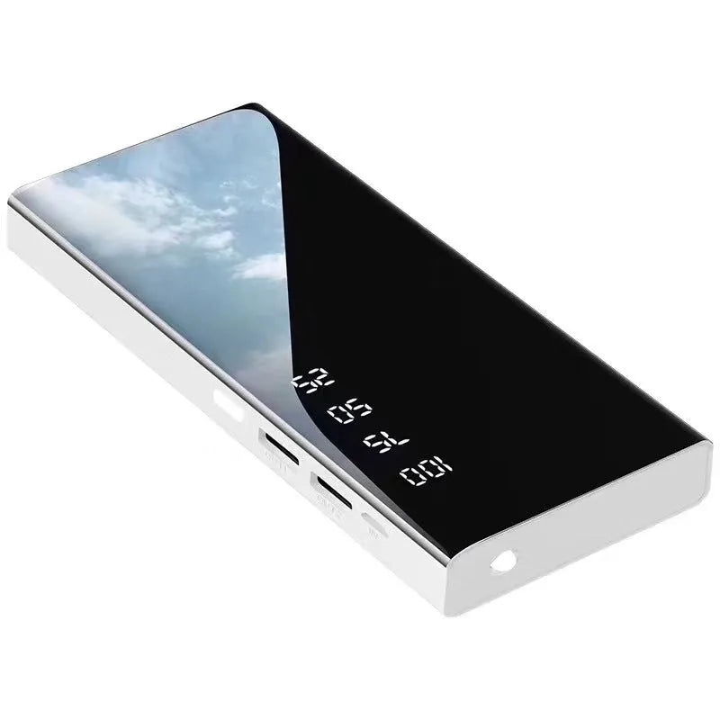 20000mAh power bank with LCD display and dual USB ports in black, red, or white colours