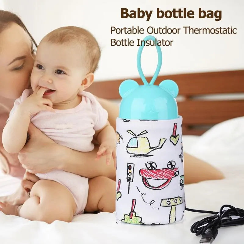USB baby bottle warmer in cotton spandex fabric with carbon fibre heating element, 28 cm length