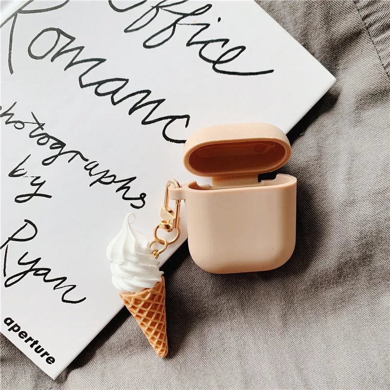Cylinder ice cream design AirPods 2 silicone case with transparent finish showing device colour